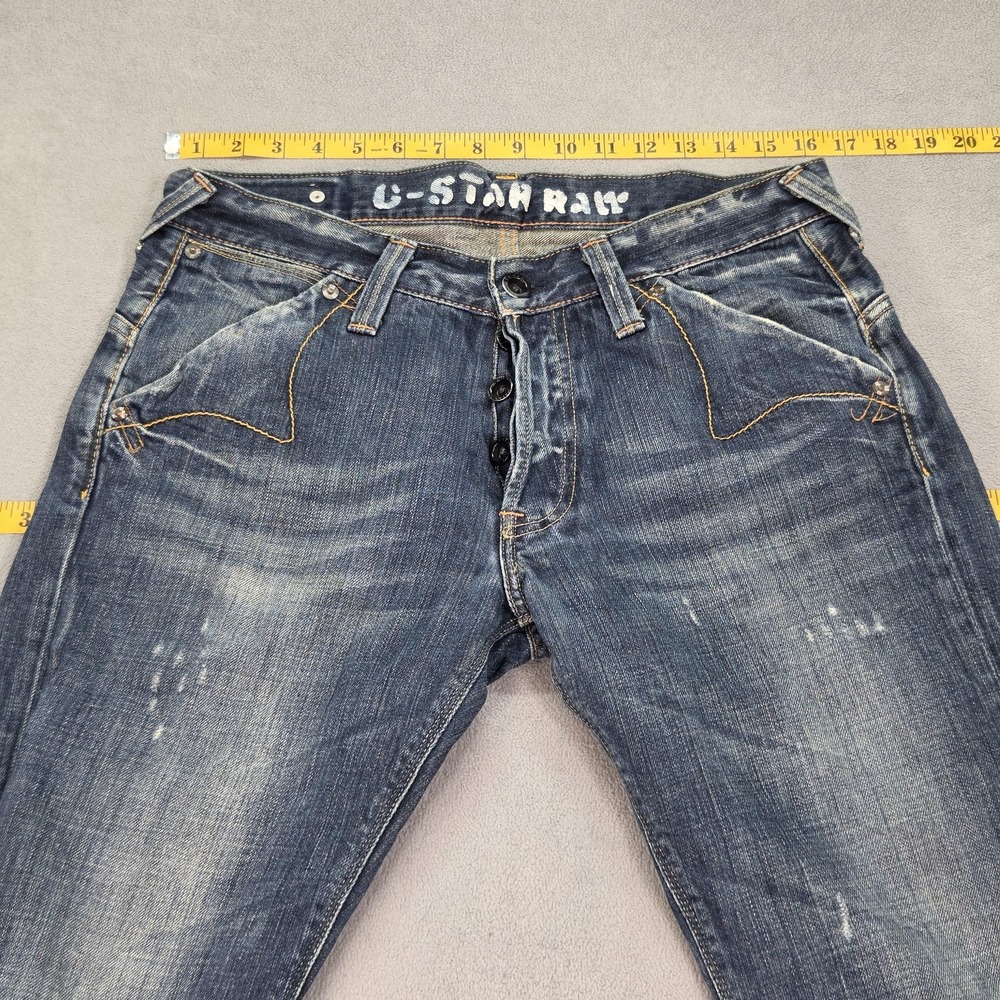 G-Star Raw 3301 Jeans Mens 33x31 Blue Straight Button Fly Faint Stains Denim - Picture 10 of 15